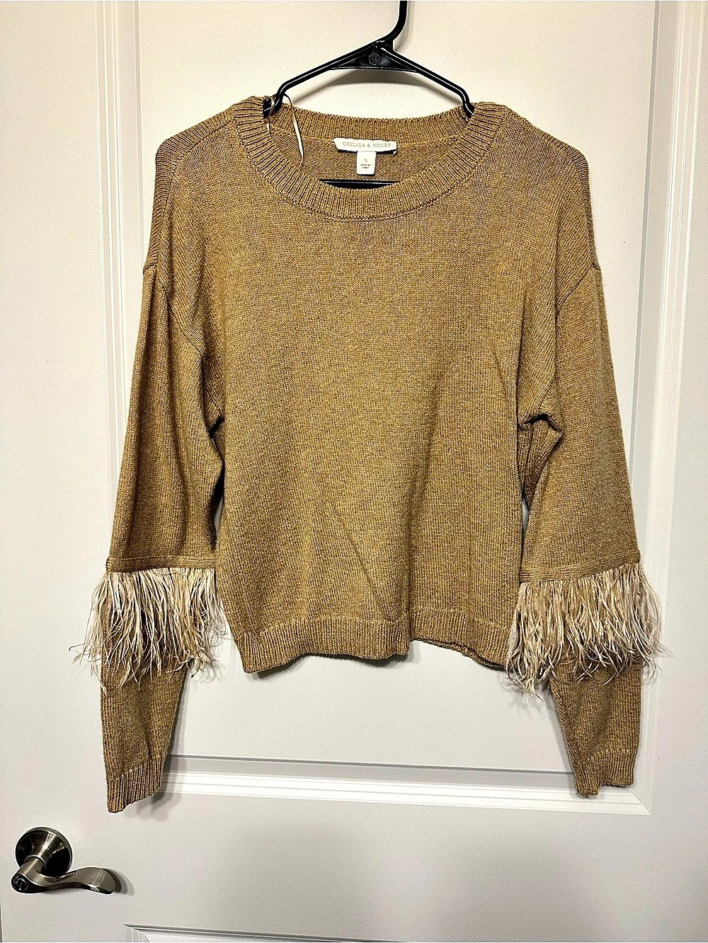 Chelsea & Violet Fringe Sleeve Sweater in Brown Size Small